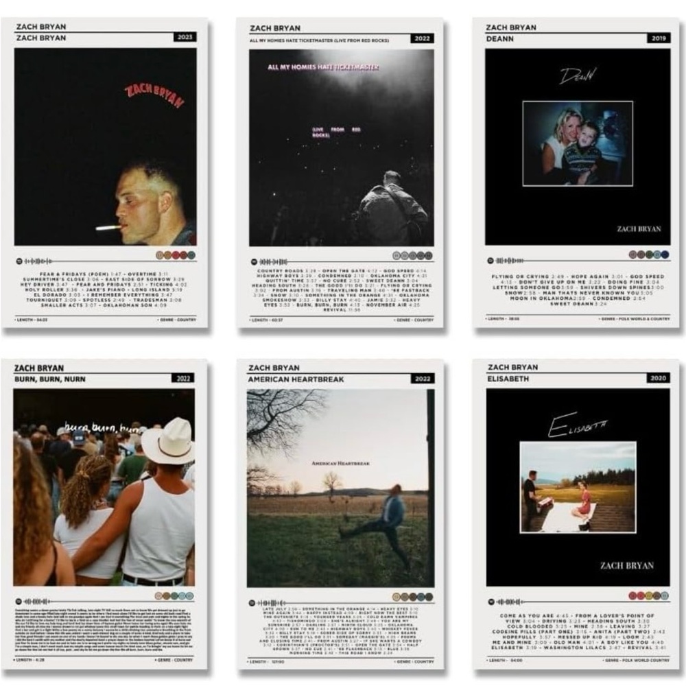 NEW Set of 12 Zach Bryan "The Great American Bar Scene" Album Cover Posters
